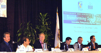 Spaceport Associates Founder Derek Webber chairs a space tourism panel in 2006.